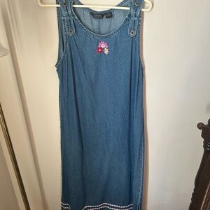 Denim dress with Pink Floral Embroidery